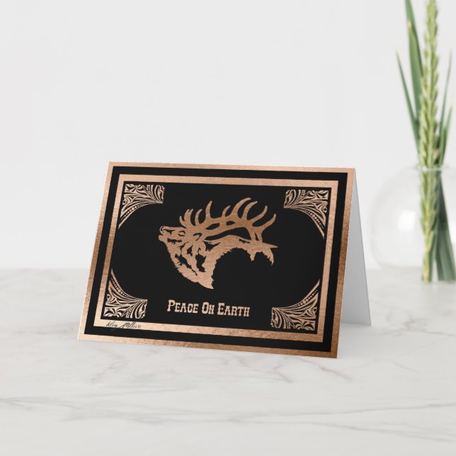 Majestic Bull Elk Silhouette Holiday Card (Front)