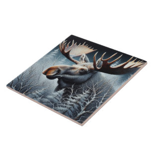 Majestic Bull Moose Misty Mountain Wildlife Tile