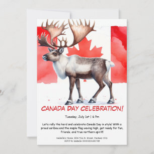Majestic Caribou & Canadian Flag     Canada Day Invitation