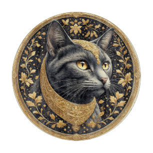 Majestic Cat with Ornate Floral Golden Details Cutting Board