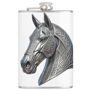 Majestic Celtic Silver Horse Head with Knot Patter Hip Flask