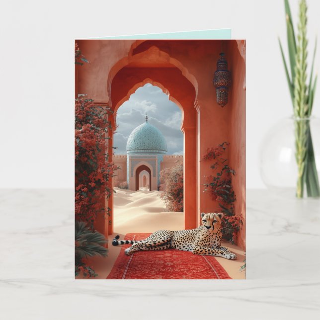 Majestic Cheetah in a Moroccan Desert Palace Invitation (Front)