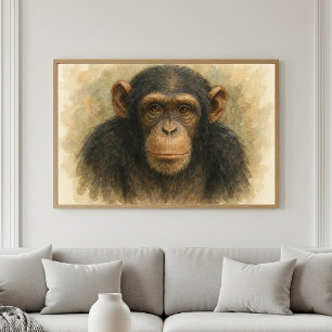 Majestic Chimpanzee Watercolor Portrait Poster