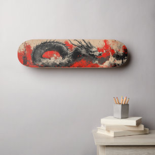 Majestic Chinese Dragon with Red Ink Splatter  Skateboard