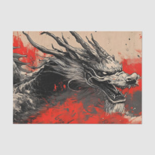 Majestic Chinese Dragon with Red Ink Splatter  Tissue Paper