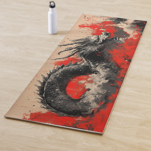 Majestic Chinese Dragon with Red Ink Splatter Yoga Mat