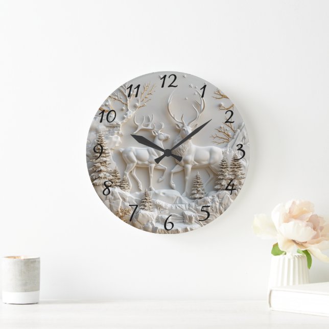 Majestic Christmas Reindeer Decor Large Clock (Home)