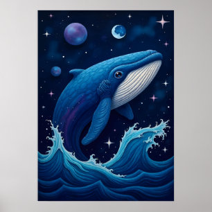 Majestic Cosmic Whale Splashing Through Stars Poster