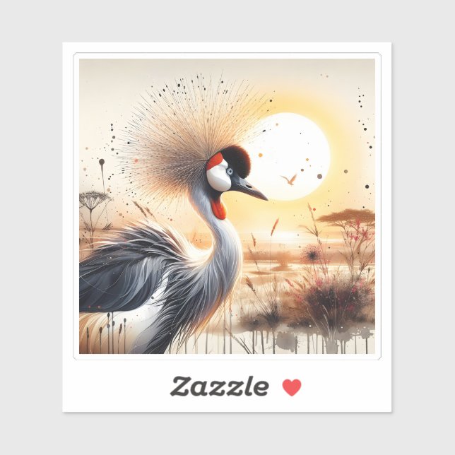 Majestic Crane Against a Serene Sunset Landscape (Sheet)