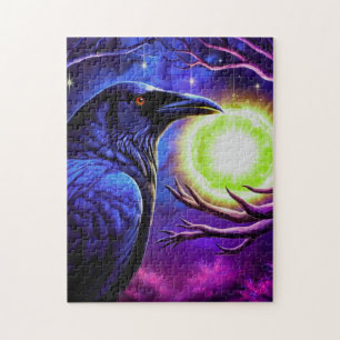 Majestic Crow Looking at Glowing Orb Jigsaw Puzzle