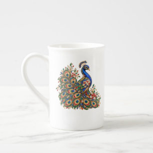 Majestic Crystal Peacock Art Bone China Mug