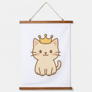 Majestic Cuddly Cat with a Crown Hanging Tapestry