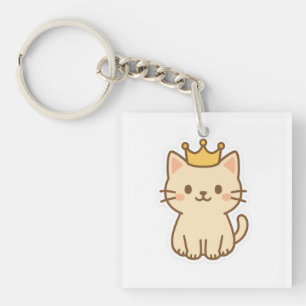 Majestic Cuddly Cat with a Crown Keychain
