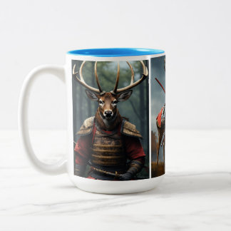 Majestic Curiosity: Red Deer in the Forest Two-Tone Coffee Mug