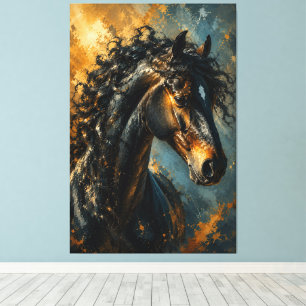 Majestic Curly Black Horse Abstract Canvas Print
