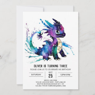 Majestic Cute Dragon Digital Boy Birthday Invitation