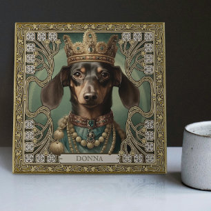 Majestic Dachshund King Personalized Art Deco Tile