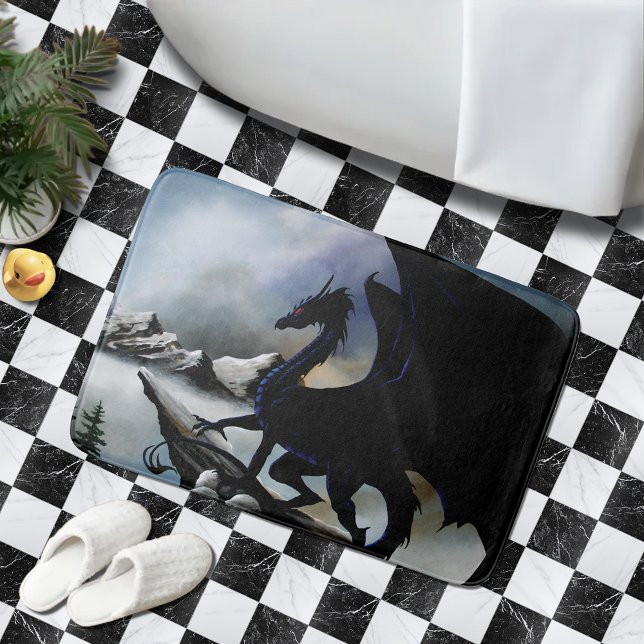 Majestic Dark Dragon Black Fantasy Mountains  Bath Mat (Creator Uploaded)