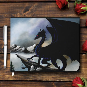 Majestic Dark Dragon Black Fantasy Mountains Guest Book