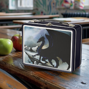 Majestic Dark Dragon Black Fantasy Mountains  Metal Lunch Box