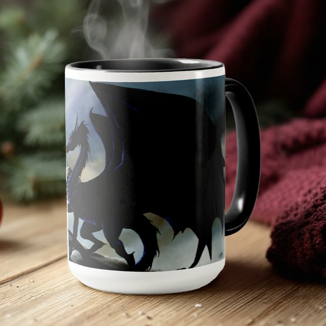 Majestic Dark Dragon Black Fantasy Mountains  Mug (Creator Uploaded)