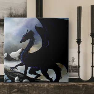 Majestic Dark Dragon Black Fantasy Mountains Tile