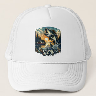 Majestic Dawn Leap A Bass Skyward Fish On Trucker Hat