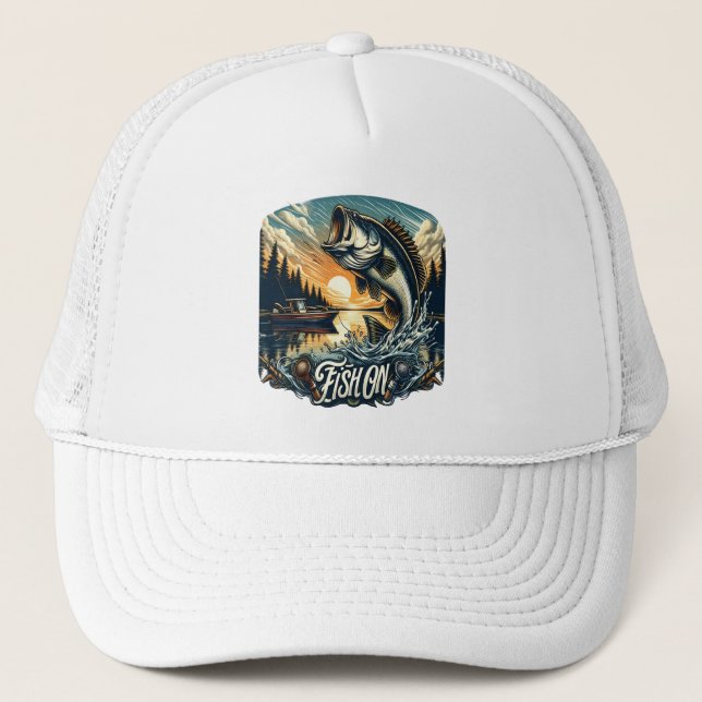 Majestic Dawn Leap A Bass Skyward Fish On Trucker Hat (Front)