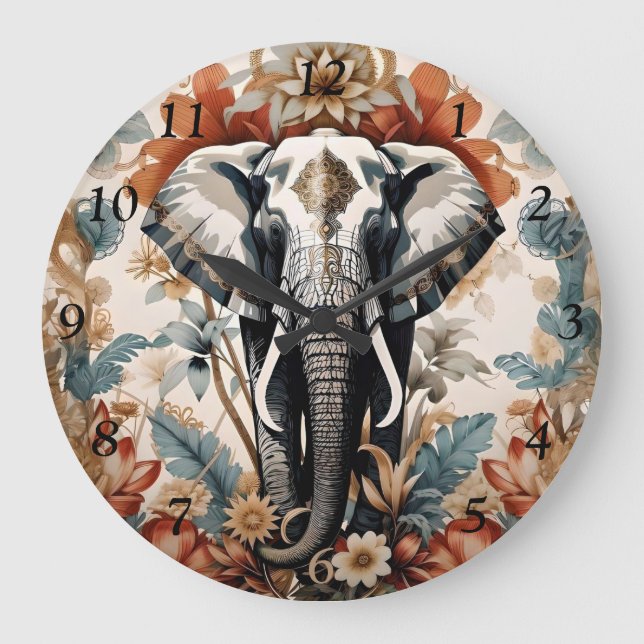 Majestic Decorated Elephant Wildlife Large Clock (Front)