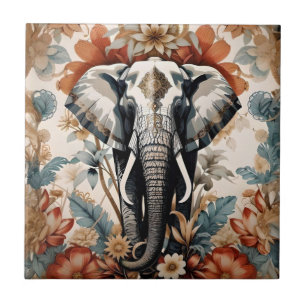 Majestic Decorated Elephant Wildlife Tile