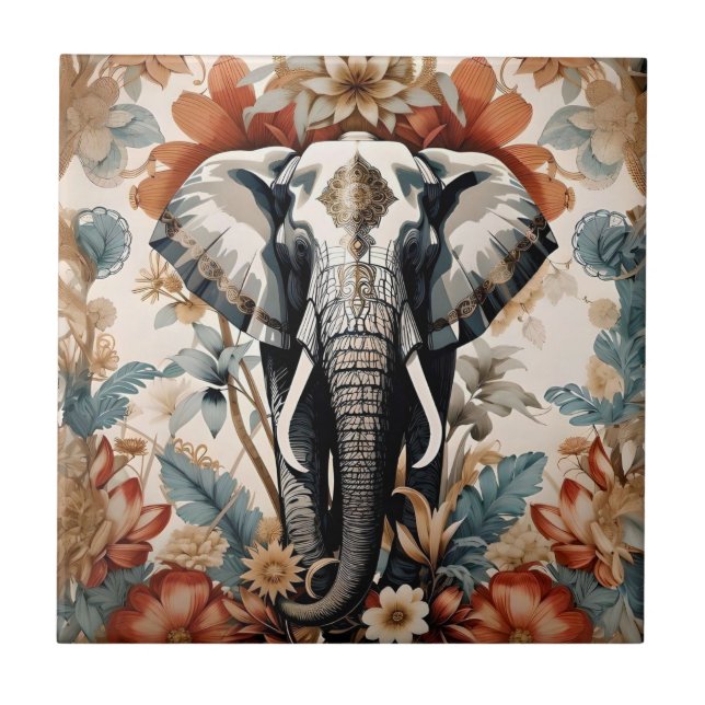Majestic Decorated Elephant Wildlife Tile (Front)