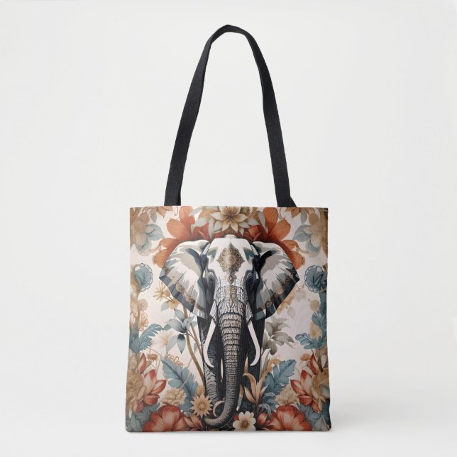 Majestic Decorated Elephant Wildlife Tote Bag (Front)