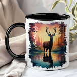 Majestic Deer at Sunset Lake Reflection Mug<br><div class="desc">Experience the beauty of nature with the Majestic Deer at Sunset Lake Reflection Mug. This stunning mug features a regal deer standing by a serene lake at sunset, with the vibrant colours of the sky and the peaceful forest beautifully reflected in the water. Customized with your name, it adds a...</div>