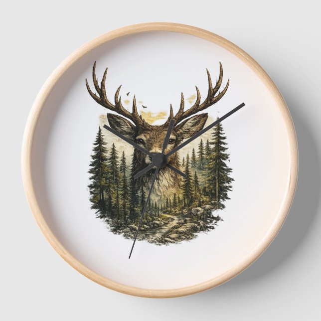 Majestic Deer Forest Adventure Nature/ Watch Clock (Front)