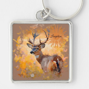 Majestic Deer in a Field of Wildflowers Keychain