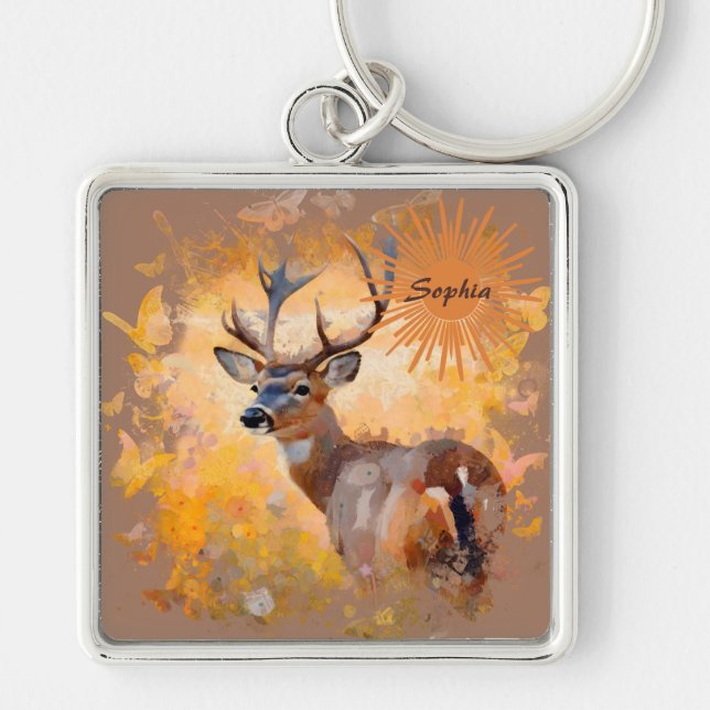 Majestic Deer in a Field of Wildflowers Keychain (Front)