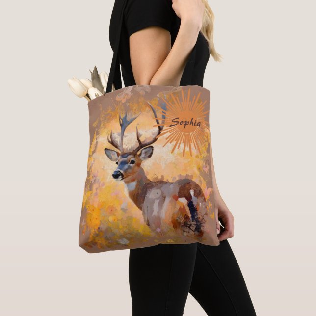 Majestic Deer in a Field of Wildflowers Tote Bag (Close Up)