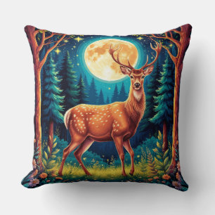 Majestic Deer in a Lush Forest Throw Pillow