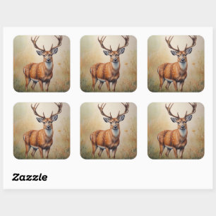 Majestic Deer In Autumn Forest Wildlife Square Sticker