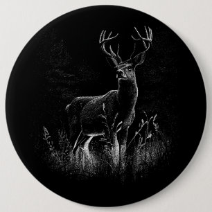 Majestic Deer in the Wilderness – Black&White Art 6 Inch Round Button
