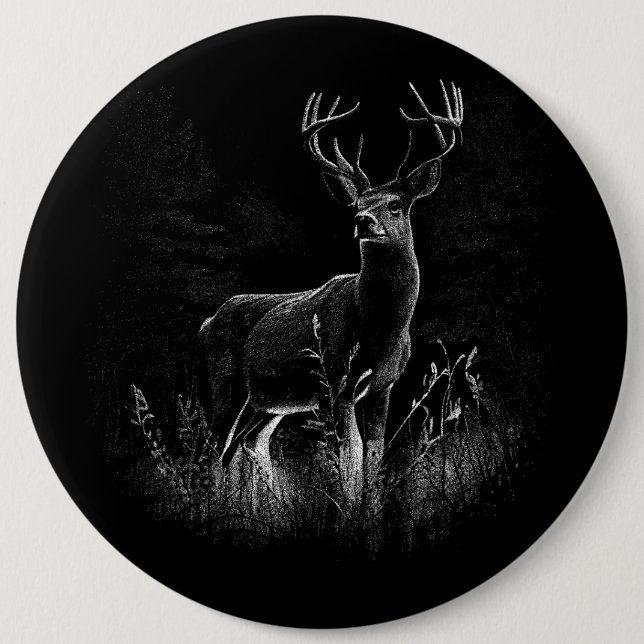 Majestic Deer in the Wilderness – Black&White Art 6 Inch Round Button (Front)