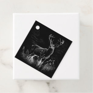Majestic Deer in the Wilderness – Black&White Art Favour Tags