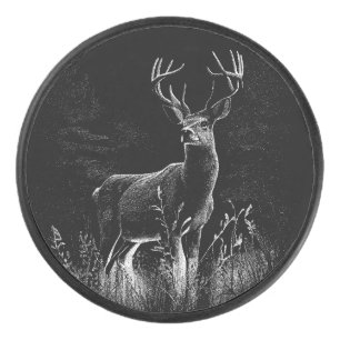 Majestic Deer in the Wilderness – Black&White Art Hockey Puck