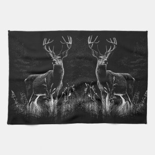 Majestic Deer in the Wilderness – Black&White Art Kitchen Towel