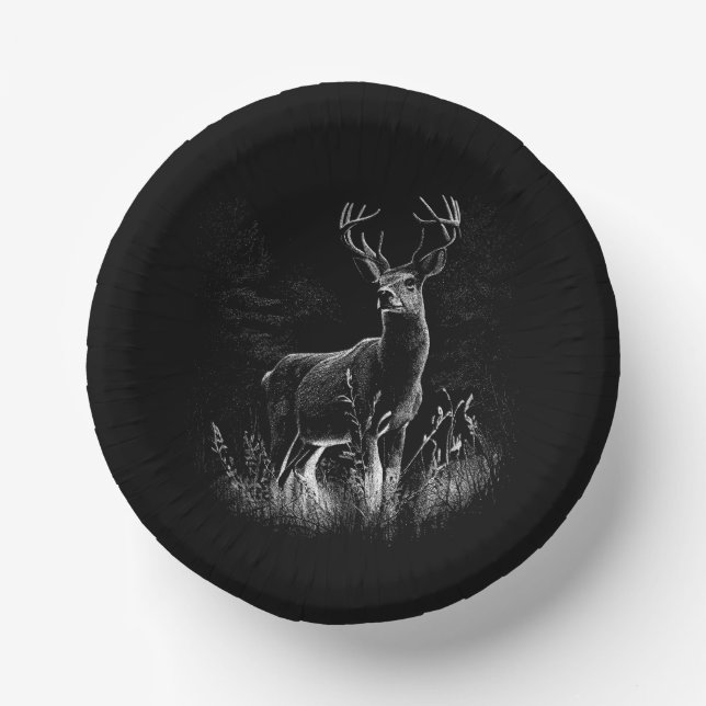 Majestic Deer in the Wilderness – Black&White Art Paper Plate (Front)