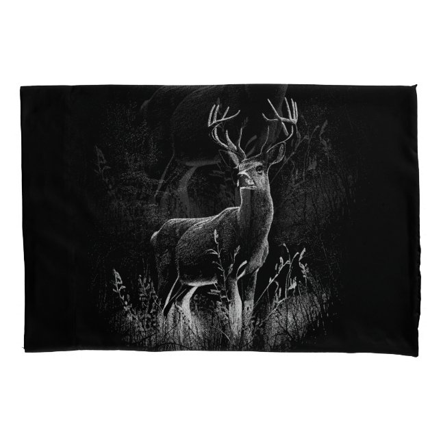 Majestic Deer in the Wilderness – Black&White Art Pillowcase (Front-Left)
