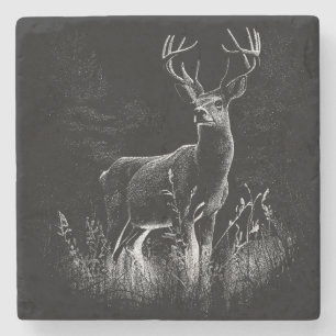 Majestic Deer in the Wilderness – Black&White Art Stone Coaster