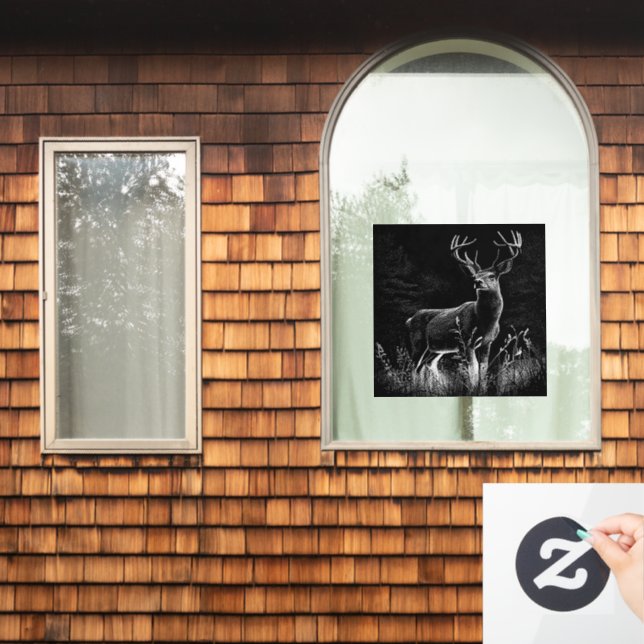 Majestic Deer in the Wilderness – Black&White Art Window Cling (Home Window)