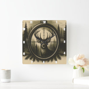 Majestic Deer Rifle Scope Forest Square Wall Clock