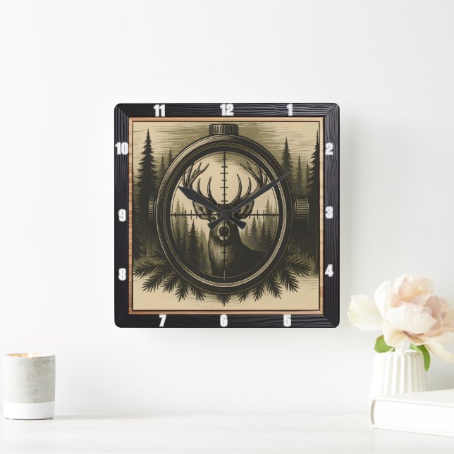 Majestic Deer Scope Forest Square Wall Clock (Home)